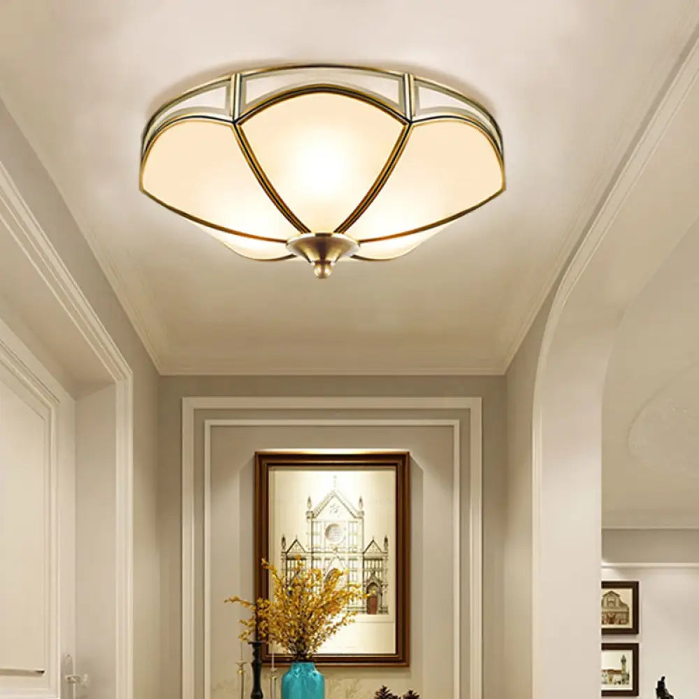 DecorBites™ DecorBites™ Frosted White Glass Brass Ceiling Flush Mount Lamp with 3 Scallop Heads - Perfect for Hallways