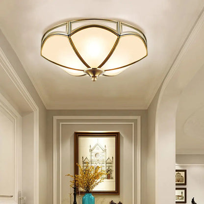 DecorBites™ DecorBites™ Frosted White Glass Brass Ceiling Flush Mount Lamp with 3 Scallop Heads - Perfect for Hallways