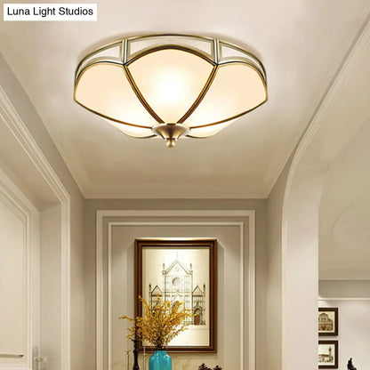 DecorBites™ DecorBites™ Frosted White Glass Brass Ceiling Flush Mount Lamp with 3 Scallop Heads - Perfect for Hallways