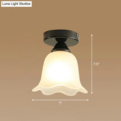 DecorBites™ DecorBites™ Frosted White Glass Ceiling Lamp with Rustic Black Flower Design - Semi Flush Light for Corridors