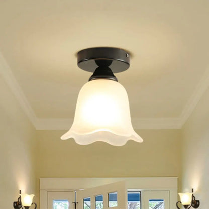 DecorBites™ DecorBites™ Frosted White Glass Ceiling Lamp with Rustic Black Flower Design - Semi Flush Light for Corridors