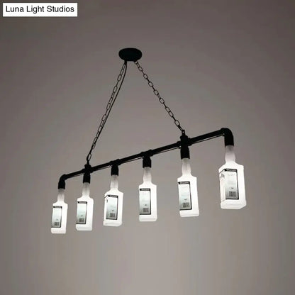 Lámpara de isla DecorBites™ de cristal blanco esmerilado - Estilo loft, diseño de botella de vino negra - Perfecta para restaurantes, iluminación colgante de techo