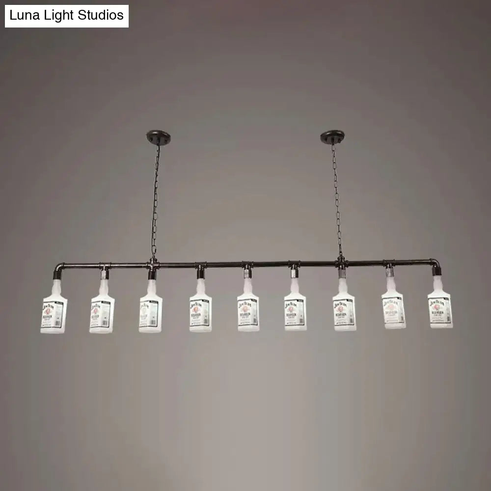Lámpara de isla DecorBites™ de cristal blanco esmerilado - Estilo loft, diseño de botella de vino negra - Perfecta para restaurantes, iluminación colgante de techo