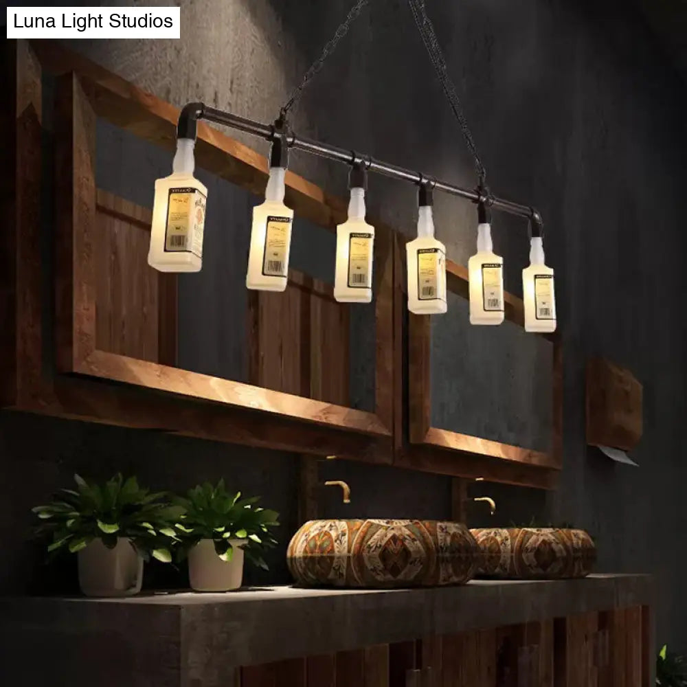 Lámpara de isla DecorBites™ de cristal blanco esmerilado - Estilo loft, diseño de botella de vino negra - Perfecta para restaurantes, iluminación colgante de techo
