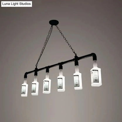 Lámpara de isla DecorBites™ de cristal blanco esmerilado - Estilo loft, diseño de botella de vino negra - Perfecta para restaurantes, iluminación colgante de techo