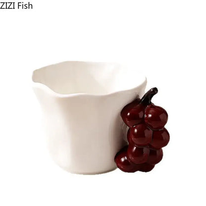 White ceramic fun fruits ceramic mug with glossy deep red grape cluster handle for decorbites fun fruits dining room use