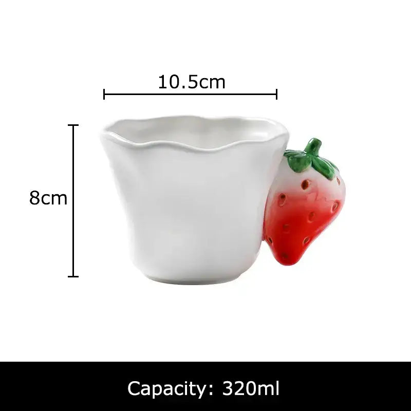 White ceramic fun fruits ceramic mug with red strawberry handle green leaves holds 320ml by decorbites fun fruits