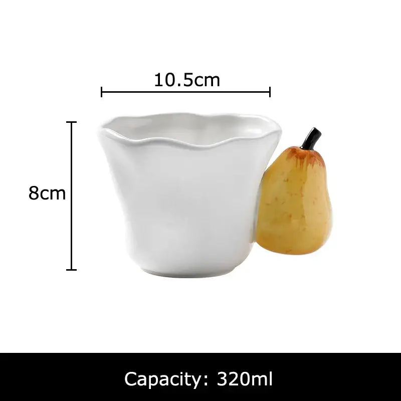 White ceramic fun fruits ceramic mug with wavy rim and pear handle holding 320ml from decorbites fun fruits collection