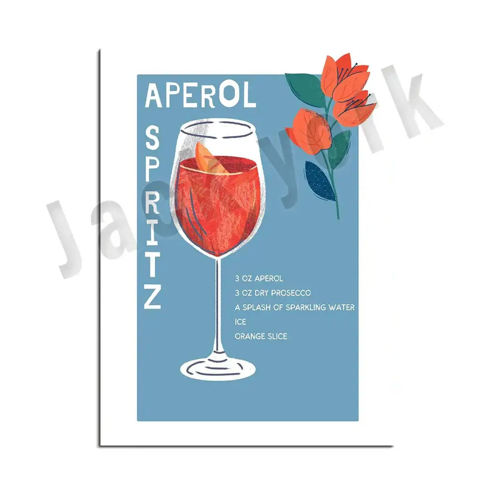 Canvas print decorbites funky disco featuring a stylized aperol spritz cocktail on light blue retro wall art