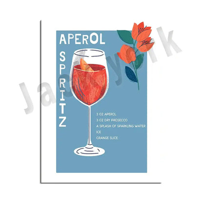 Canvas print decorbites funky disco featuring a stylized aperol spritz cocktail on light blue retro wall art
