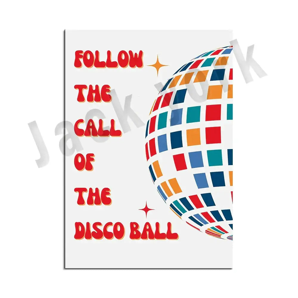 Canvas print of decorbites funky disco gogo boot featuring a vibrant multicolored disco ball on white background