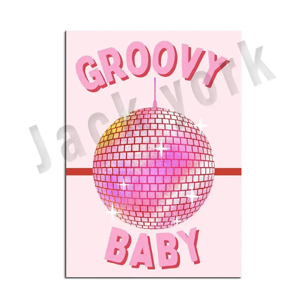 Vibrant pink disco ball canvas print with reflective tiles on pastel background for decorbites funky disco gogo wall art