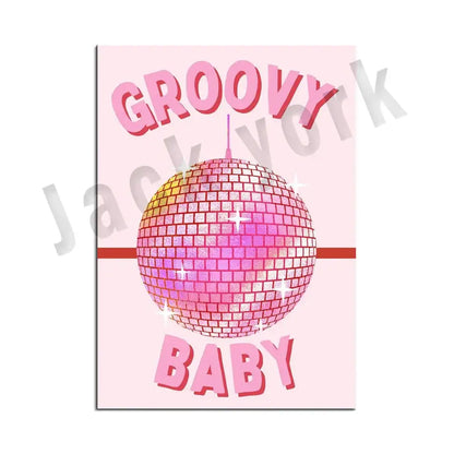 Vibrant pink disco ball canvas print with reflective tiles on pastel background for decorbites funky disco gogo wall art