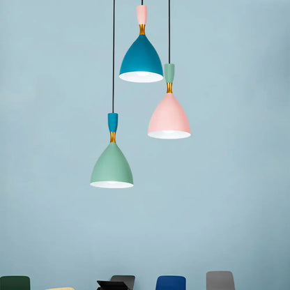 Funnel Pendant Aluminum Ceiling Lamp - Macaron Cluster, 3-Light, Loft House Suspension - Green/Pink/Blue