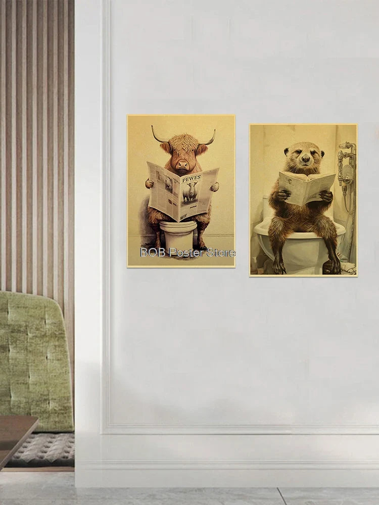 Funny Animal Bathroom Poster for DIY Home Decor - Posters