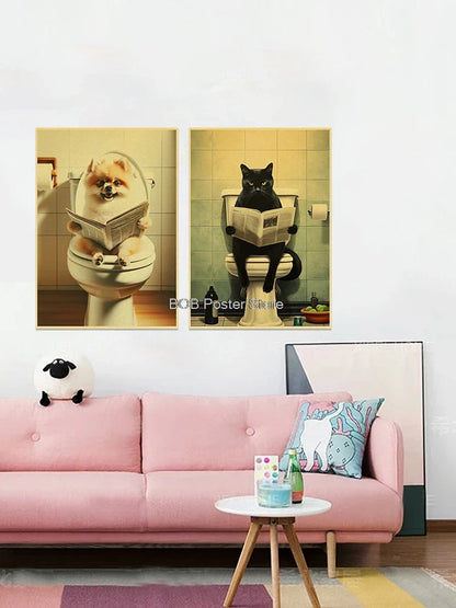 Funny Animal Bathroom Poster for DIY Home Decor - Posters