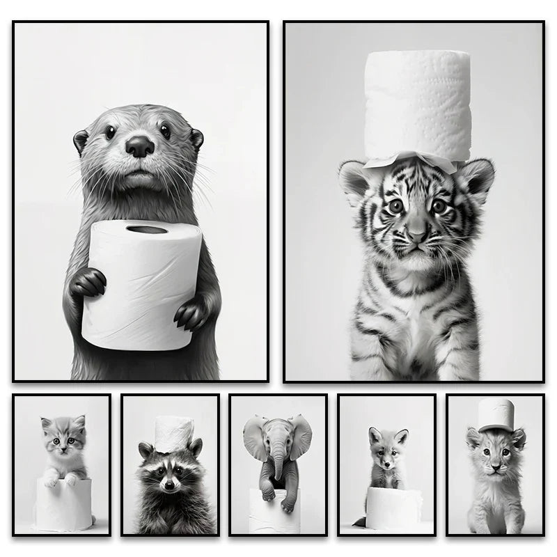 Funny Animals Canvas Wall Art for Bathroom Home - Posters