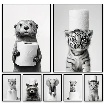 Funny Animals Canvas Wall Art for Bathroom Home - Posters