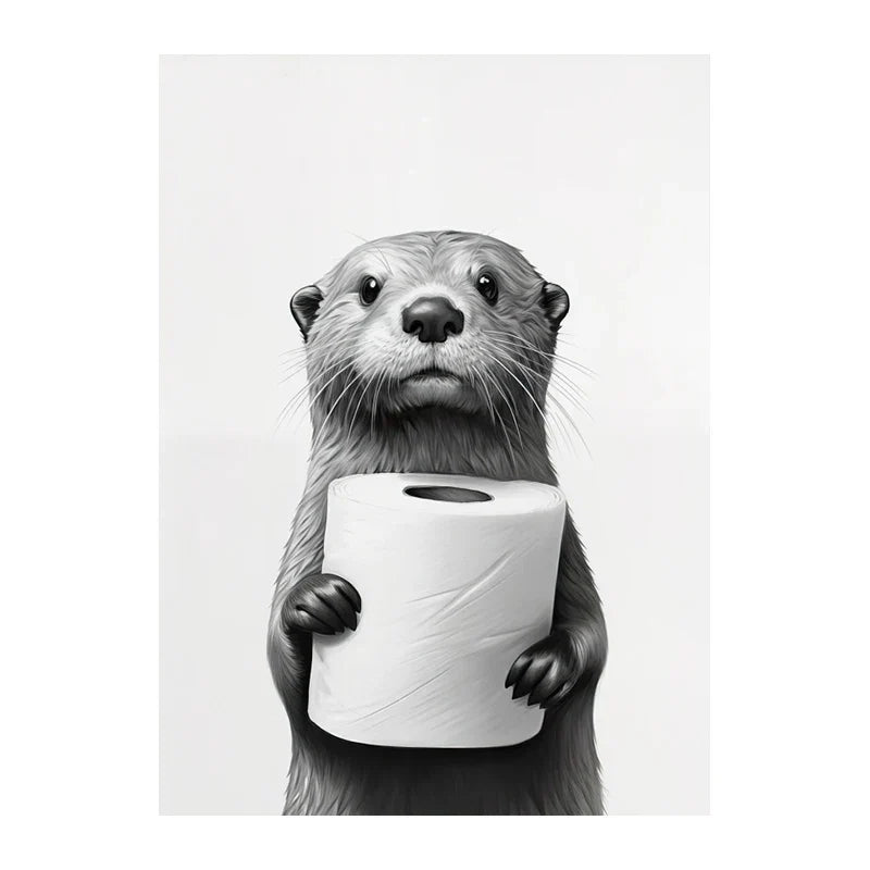 Funny Animals Canvas Wall Art for Bathroom Home - Style 1 / 30X45cm Unframed - Posters