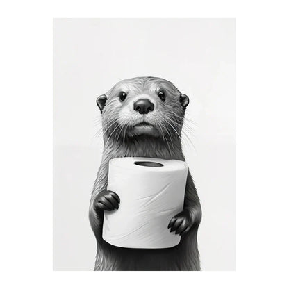 Funny Animals Canvas Wall Art for Bathroom Home - Style 1 / 30X45cm Unframed - Posters