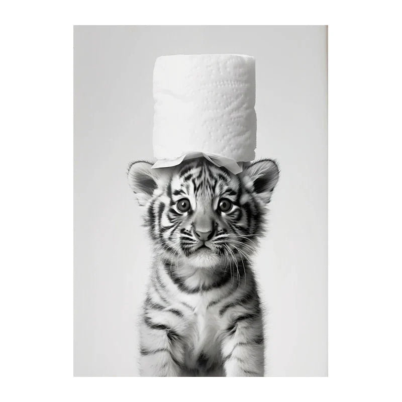 Funny Animals Canvas Wall Art for Bathroom Home - Style 2 / 55X80cm Unframed - Posters