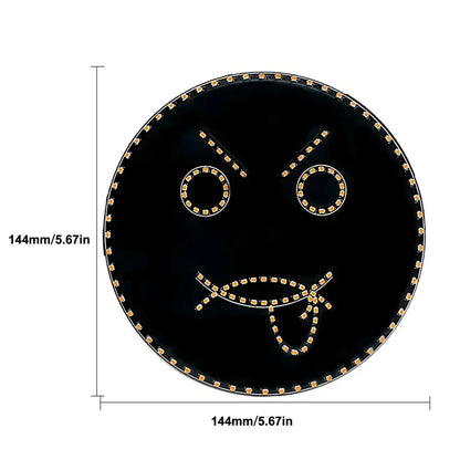 Black circular led sign light with gold-colored angry face dots for funny car decor and smiley expression