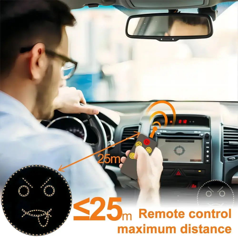 Black remote control with red and yellow buttons for funny black and gold smiley face led sign light car decor