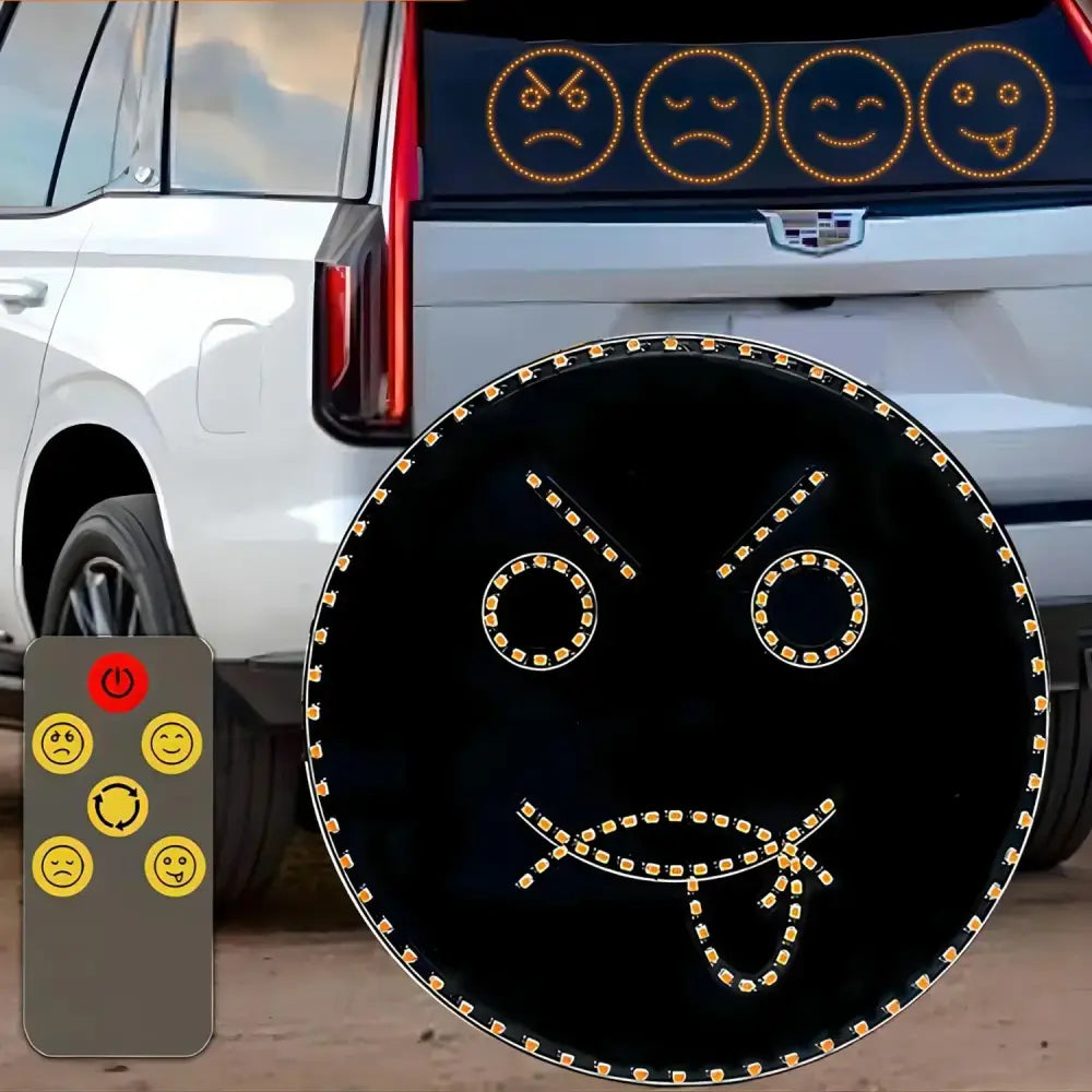 Black led sign light wheel cover with gold lights outlining smiley face and border for car decor