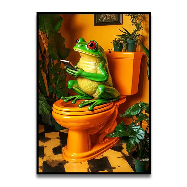 Funny Cat Bathroom Canvas Wall Art - Posters