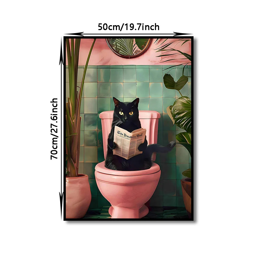 Funny Cat Bathroom Canvas Wall Art - Posters