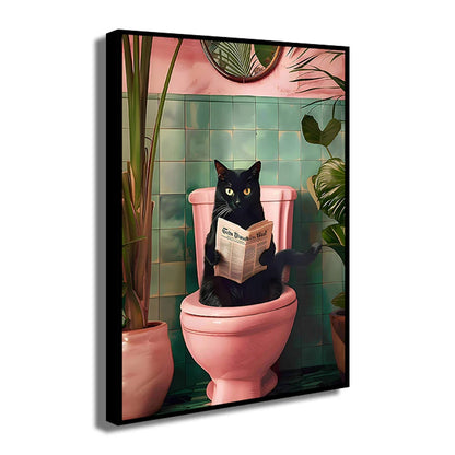 Funny Cat Bathroom Canvas Wall Art - Posters