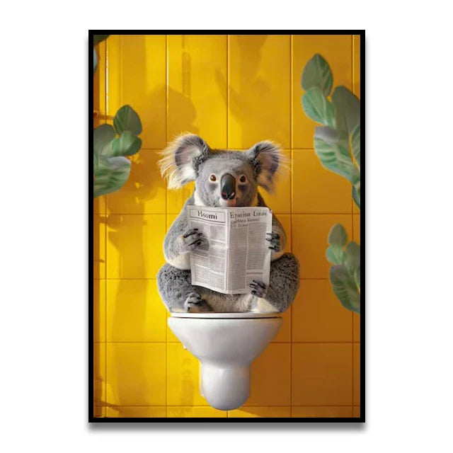 Funny Cat Bathroom Canvas Wall Art - Posters