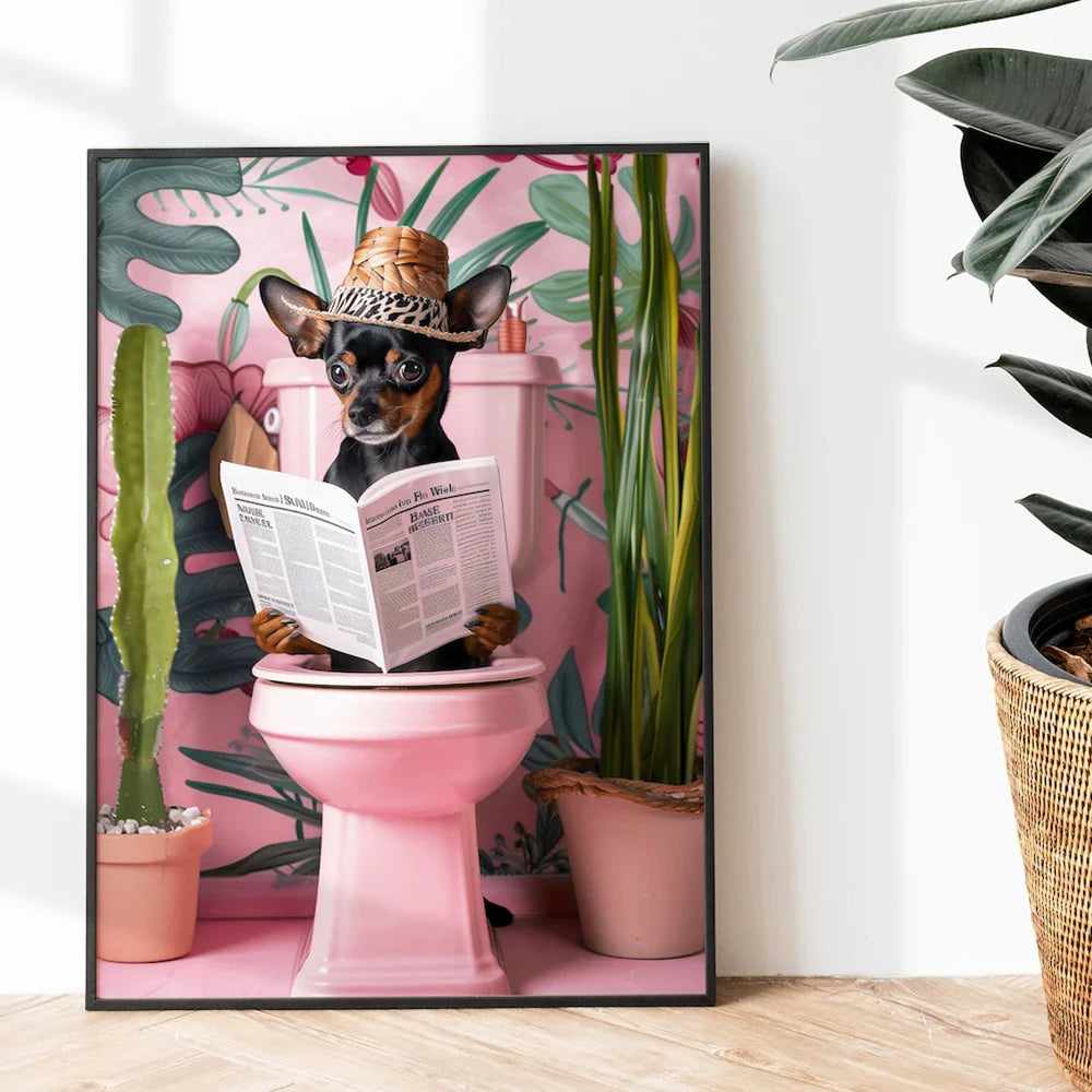 Funny Cat Bathroom Canvas Wall Art - Posters