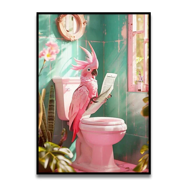 Funny Cat Bathroom Canvas Wall Art - Posters