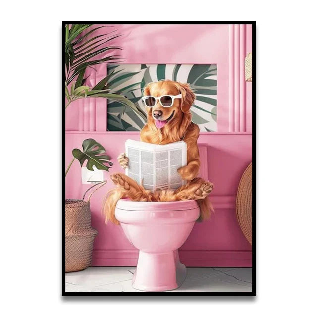 Funny Cat Bathroom Canvas Wall Art - Posters