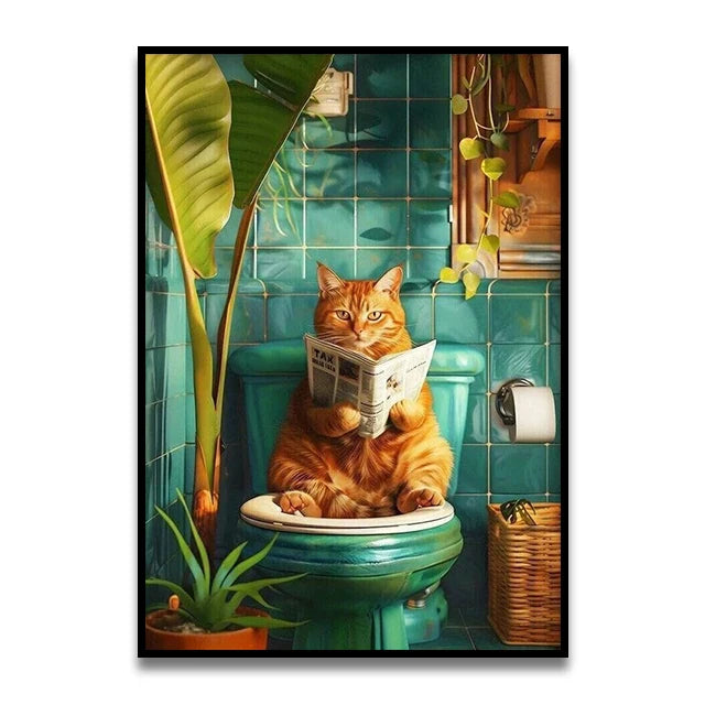 Funny Cat Bathroom Wall Art Print - Posters