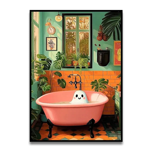 Funny Cat Bathroom Wall Art Print - Posters