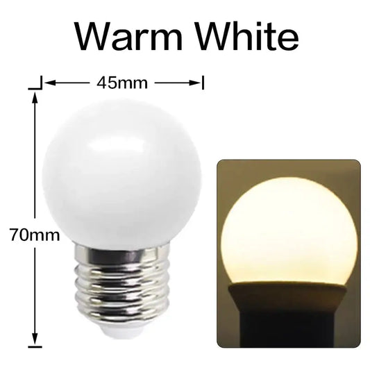 Warm white 45mm diameter globe led light bulb with silver screw base for decorbites g45 white string outdoor use
