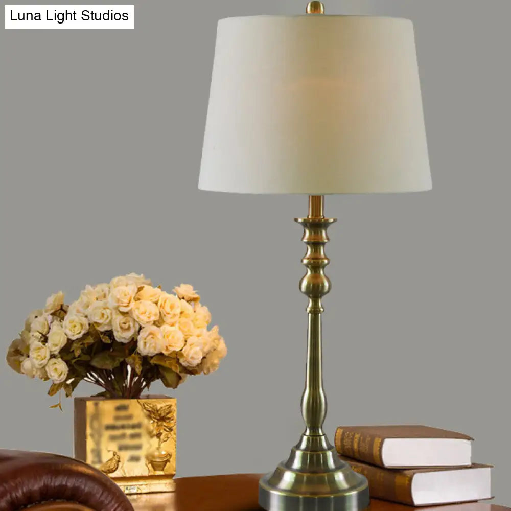 Gacrux - Gold Barrel Fabric Shade Night Table Lamp