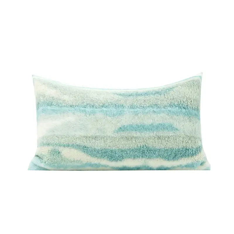 A plush galaxy inspired jupiter fleece cushion cover with light blue and cream textured stripes for bedroom decorbites