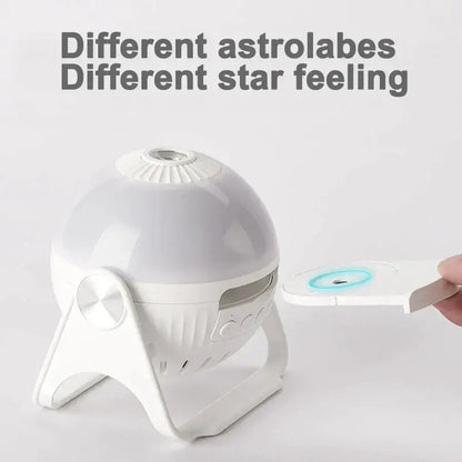 White plastic night light projector with sleek rounded dome and tripod base for galaxy planetarium bedroom gift