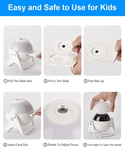 White plastic spherical night light projector with stand and adjustable focus for kids bedroom gift