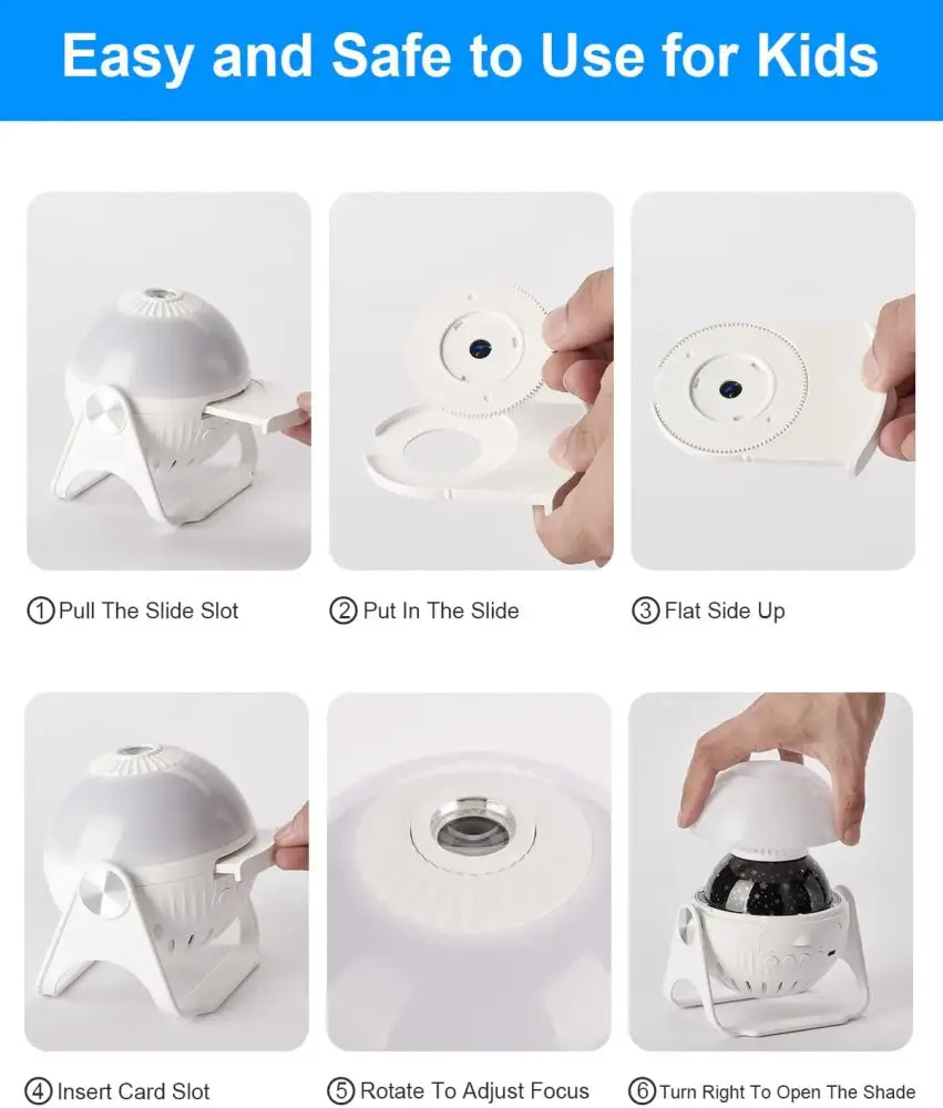 White plastic spherical night light projector with stand and adjustable focus for kids bedroom gift