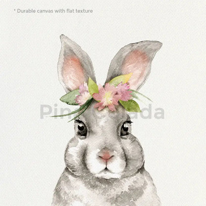 DecorBites™ black and white game controller wall art featuring a gray bunny watercolor on durable canvas