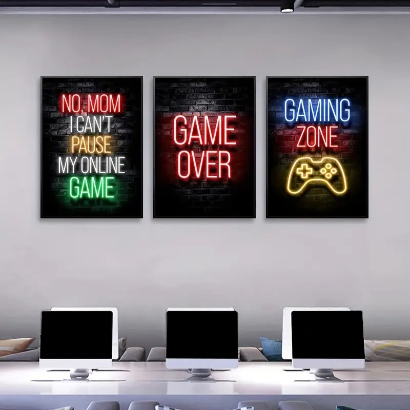 Set de decoración para habitación de gamers: Lienzos con estampado de gamepad estilo grafiti