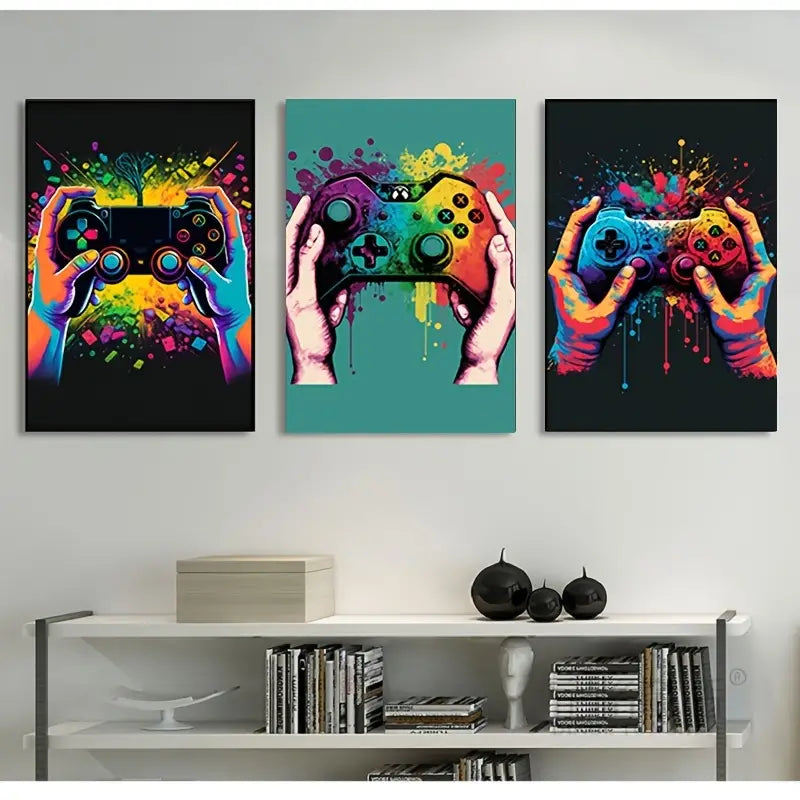 Gamer Room Decor Set - Graffiti Gamepad Canvas Prints