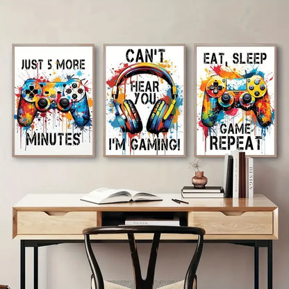 Gamer Room Decor Set - Graffiti Gamepad Canvas Prints - Ex3pcs / 40x60cm - Posters