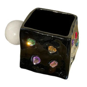 Black ceramic square planter with colorful faceted gemstone accents in diamond ceramic design for kitchen succulents