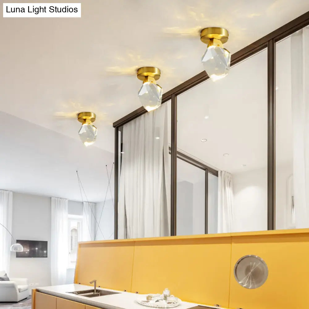DecorBites™ DecorBites™ Gemstone Crystal Mini Ceiling Light in Brass Finish - LED Semi Flush Mount Fixture
