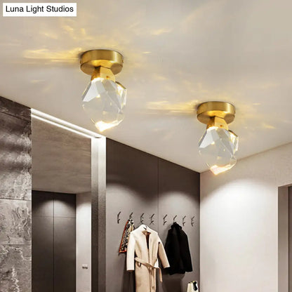 DecorBites™ DecorBites™ Gemstone Crystal Mini Ceiling Light in Brass Finish - LED Semi Flush Mount Fixture